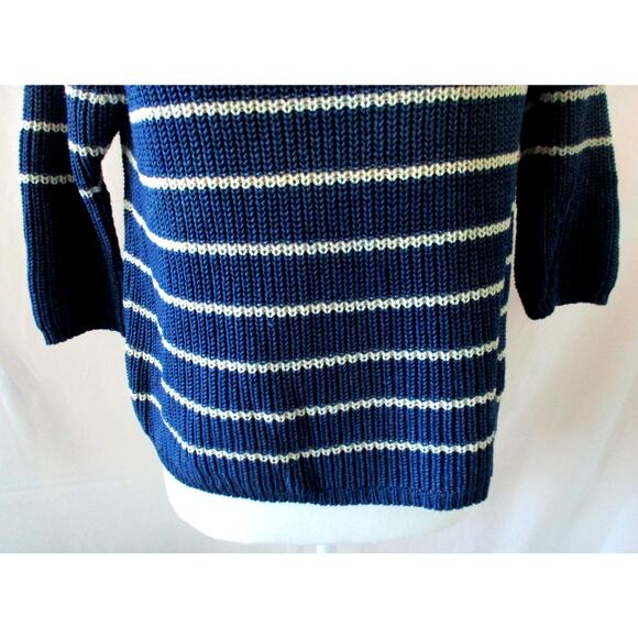 Fossil Women's Blue Striped 3/4 Sleeve Pull Over Sweater Size XS - Picture 3 of 10